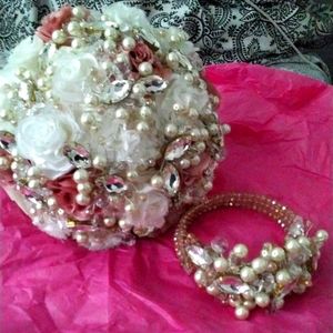 Dusty Rose Bouquet with HAIR  Crown